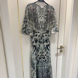 Leopard Print Embellished Silk Dress, Camilla Mulberry Silk Overlay